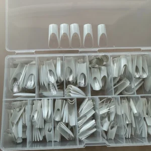 Newest Design Clear Long Tapered Square Press On Nails Tips Almond Artificial Finger Nails (15 sizes with White French Print)