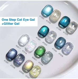 Newest Soak Off Uv Gel One Step Cat Eye Gel And Glitter Gel Set Private Label Free Sample Magnetic Gel Set For Salon