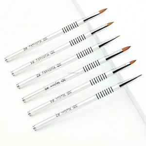 Non-Slip Silver Metal Handle 3D Nail Brushes #2-#6 Flat Type for Acrylic Flower