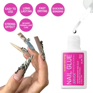 Non Toxic Nail Glue Transparent Liquid Formula Strong Hold Long Lasting for Press on Nails Safe Manicure