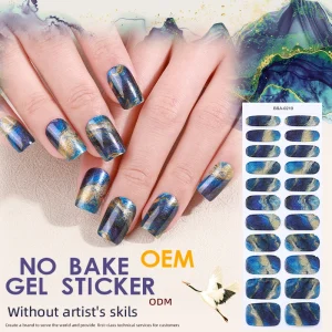 Non-toxic Long Lasting Ink Painting Glitter Gold Foil Stamping Gel Nail Wraps 22 Strips No Bake UV Lamp Free Gel Nail Stickers