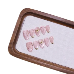 Nude Luxury Princess Style Press on Nails Gold Flower French Gold Edge Handmade Removable Skin Whitening False Nails