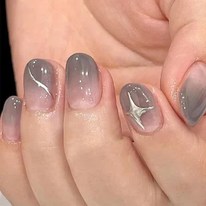 Nude Translucent Gray Gradient Star Short Acrylic High Quality False Artificial Tips Art Press on Nails