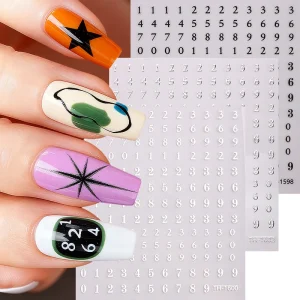 Number 3D Waterproof Plastic Nail Art Stickers Sliver Foil Nail Wraps Self-adhesive Nail Decorations
