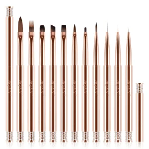 Nylon Hair Gold Metal Handle Ombre Oval Flat Detail Gel Polish Professional Nail Art Brushes 3D Liner Brush For Nails