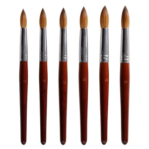 OEM 14 to 24 Round Ferrule Kolinsky Sable Nail Brush 20% 100% Size with Red Wooden Handle Acrylic Brush for Nail Care