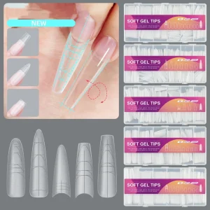 OEM 240pcs Box Ultra Thin Clear Soft Gel Nail Tips Oval Design Easy Apply Full Cover Traceless Quick Stick Auxiliary Lines