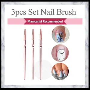 OEM 3Pcs Nylon Nail Art Brush Crimped Ferrule Ultra Thin Line Drawing Pen Manicure Liner Brush Set