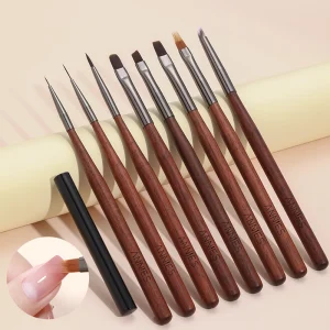 OEM Brush Nail Art Wood with Lid Art Brushes Nylon Hair Painting Liner Nail Wooden Nail Brush