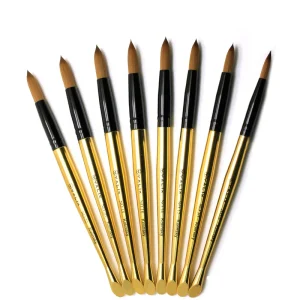 OEM Custom Logo Gold Handle 100% Pure Kolinsky Hair Round Crimped Head Acrylic Nail Brush Size #8 #22 for Nail Salon