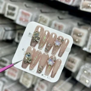 OEM False Nails Art Pink Acrylic Press on Nails Kit Supplies Artificial Nails Handmade Acrylic Artificial Fingernails