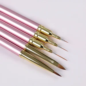 OEM Free Sample Gel Ombre Liner Painting Nail Brush Set Gold Pink Color Kolinsky Acrylic Brush