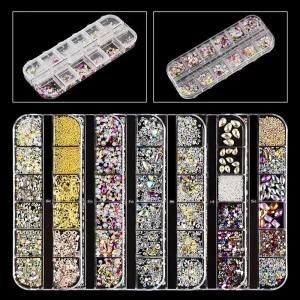 OEM Mix Designs Nail Art Decals Diamond Jewelry Metal Nails Art Rhinestone 3D Mix Nail Decoration Kit
