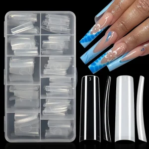 OEM Nail Supplies Long Water Pipe Nail Tips Straight Clear Nature Color Half Cover Long Square Nail Tips