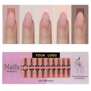 OEM ODM 150pcs Bag Coffin Square French Tips Acrylic Nails Full Cover PMMA No Trace Press Nails Salon Use Pre designed