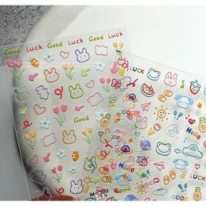 OEM ODM 5D Colorful Cartoon Self-Adhesive Nail Stickers Geometric Nail Art Sticker for Kids