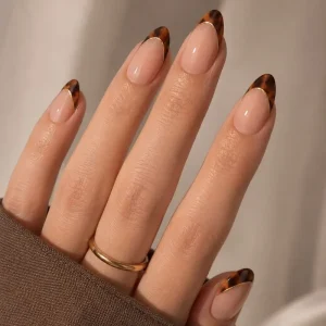 OEM ODM Almond French Leopard Print False Press On Nails Waterproof Long Lasting Stick On Nails Acrylic Nails Press On