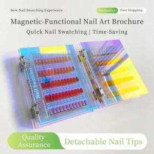 OEM ODM Magnetic Rectangular Nail Tips Storage Booklet Detachable Time Saving Features Colorful Acrylic Color Board Display Tool