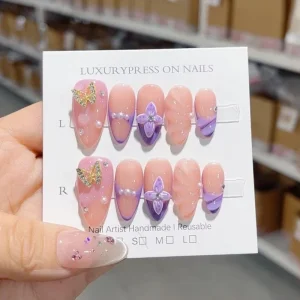 OEM ODM10pcs Handmade Acrylic 3D Flower Stiletto Almond French Press On Nails Custom Design Nail Art False Nails