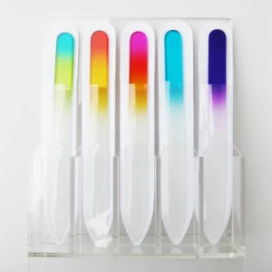 OEM Service Tempered Nail Care Tool Double Sided Nail Polish Files Glass Nail Buffer with Custom Logo in Display Shelf