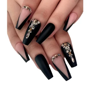Oem/odm Handmade Acrylic Gel Tips Full Cover French Crystal Classic Press on Nails 24pcs with Glue for Finger