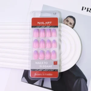Ombre Press on Nails Short Almond Shape Nail Tips Pink Color Fake Nails ABS Material Full Cover