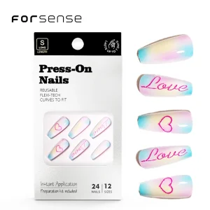 Ombre love Heart Press on Nails Fake Nail Short Coffin Tips Manufacturer Custom False Artificial Nails for Girls