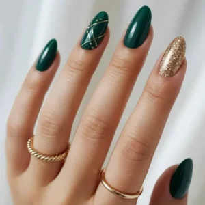 Oval Round Waterproof Durable Soft Gel Nails Green Glitter False Nails Holiday Christmas Press On Nails