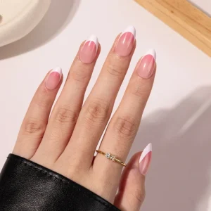 Pale pink White French Almond shaped Nails Fake Nails for Women Salon Quality Press on Nails at Home Manicure Nails