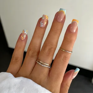 Palm Leaf Design Customizable ABS Stiletto Press on Nails Short Square Almond French Tip Artificial Nails Box