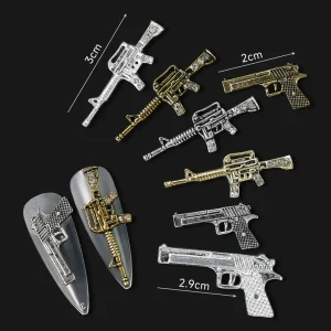 Paso Sico 3D High Quality Fashion Punk Vintage Simulation Gun Alloy Nail Art Charms for Decoration Manicure Supplies