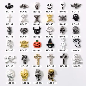 Paso Sico Halloween 3D French Alloy Shimmer Skull Ghost Silver Golden DIY Nail Art Charms Set