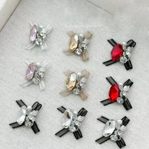 Paso Sico High Quality Shimmer Luxury Oval Glass Stone Ribbon Design Handmade DIY Nail Ornament for 3D Decoration