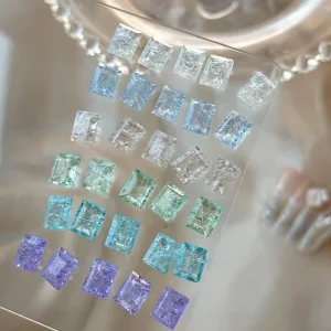 Paso Sico K9 Crystal Burst Crushed Ice Nail Art Diamond Accessories Light Blue Green Purple Transparent Right Angle Tip