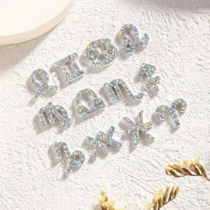 Paso Sico Shiny Nail Art Resin Decorations Featuring Cancer Leo 12 Zodiac Signs Diamond-encrusted Nail Stickers DIY Handmade
