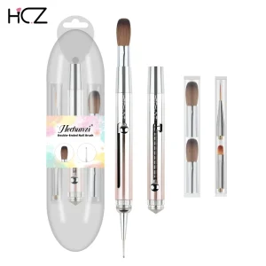 Patent Design Anti Acetone Metal Handle Double Ended Luxury Nail Art Tools 100% Kolinsky Hair Acrylic Nail Brush