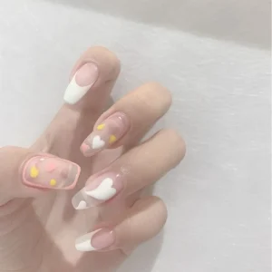 Peach Princess French Waterproof Acrylic False Artificial Tips Art Press on Nails