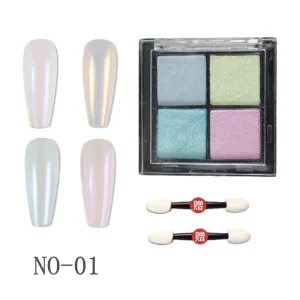 Pearl Powder 4 Color Palette Set Compressed Pressed Solid Rub on Nail Aurora Chrome Powder