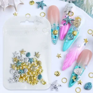 Pearl Shell Starfish Nail Art 3D Colorful Ocean Theme DIY Nails Art Decoration