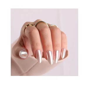 Pearlescent Claws False Nails Silver Glitter Manicure Nails Chrome Press on Nails