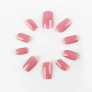 Pink Glossy Square Press on Nails Medium Full Cover False Nails with Design for Women