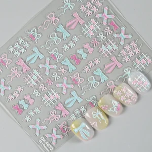 Pink Holographic Bow Nail Stickers Cute and Sparkly Self Adhesive Nail Art Decals for Nail Salon Kawaii DIY Manicure