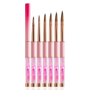 Pink Liquid Handle Acrylic Nail Art Brush 100 % Kolinsky Natural Hair Nail Brushes With Different Size