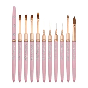 Pink Metal Handle Kolinsky Hair 3D Ombre Acrylic Nail Art Brushes Oval Gel Liner Painting for Nail Brush Set