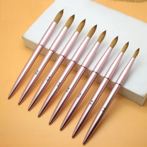 Pink Metal Handle Nail Acrylic Brush 100% Pure Kolinsky Custom Acrylic Powder Nail Brush for Nail Application Extension