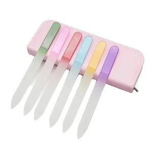 Pink Nail File Buffer Crystal Glass Nail File With PU Bag