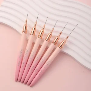 Pink Nail Liner Brush Nail Art Stripping Brushes with Thin Metal Handle and Durable Nylon Bristles for Manicure Painting Pen