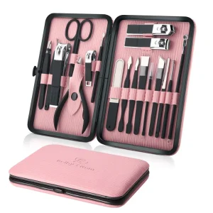 Pink Professional Nail Kit 18 Pcs Manicure Tools Nail Clipper Set Gift Stainless Steel Nail Tools