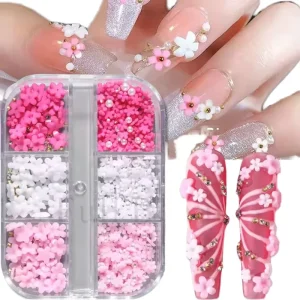 Pink Red Bowknot Bow Pearl 3D Nail Art Decorations Kawaii Ribbon Butterfly Nails Charms DIY Resin Nail Accessories