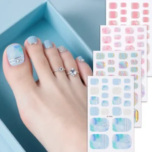Pink Semi Cured Plastic Waterproof BPA Free Shiny Nail Toe Sticker Design 3D Custom Logo Nail Art Stickers
